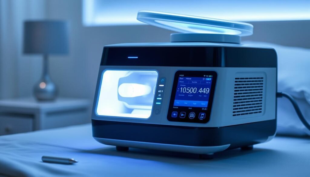 Generate an image of the latest sleep apnea machine with an intelligent humidification system